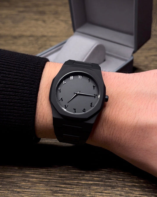 Aura Luxury Black Stainless Steel Arabic Waterpoof Watch