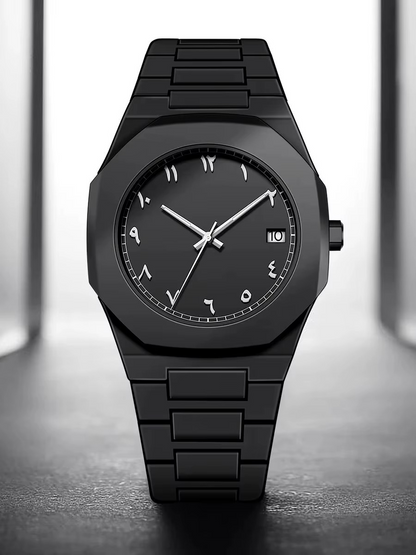 Aura Luxury Black Stainless Steel Arabic Waterpoof Watch
